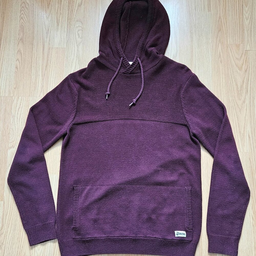 Mens Burgundy Dravus skater knitted pullover hoodie size Large